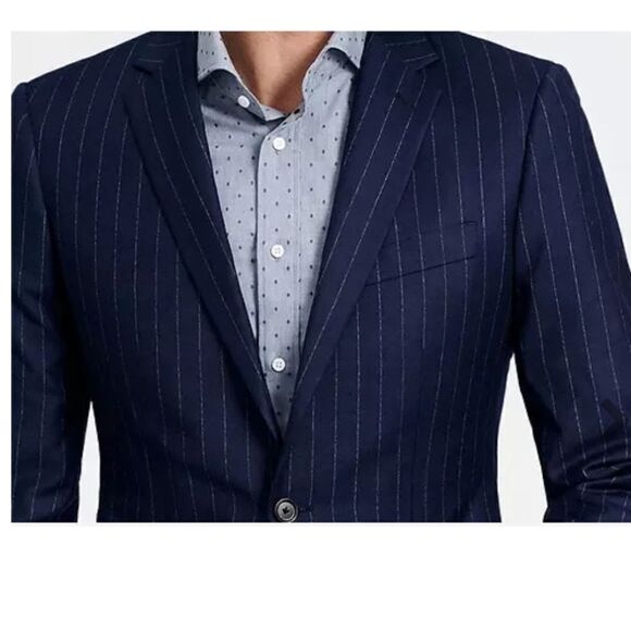 INDOCHINO Wool Reigate Stripe Navy Suit Contrasting pink lining - Picture 1 of 13
